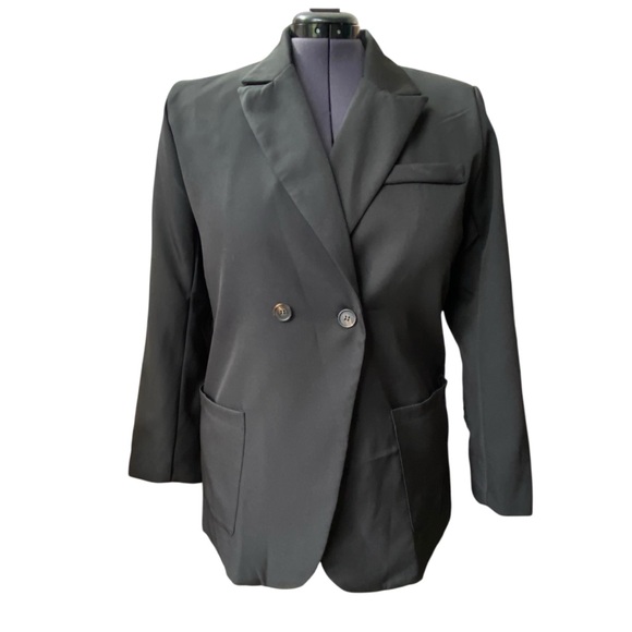 Solid Black Wardrobe Basic 1 button Blazer Jacket lined Women's size Large NWT - Picture 5 of 9
